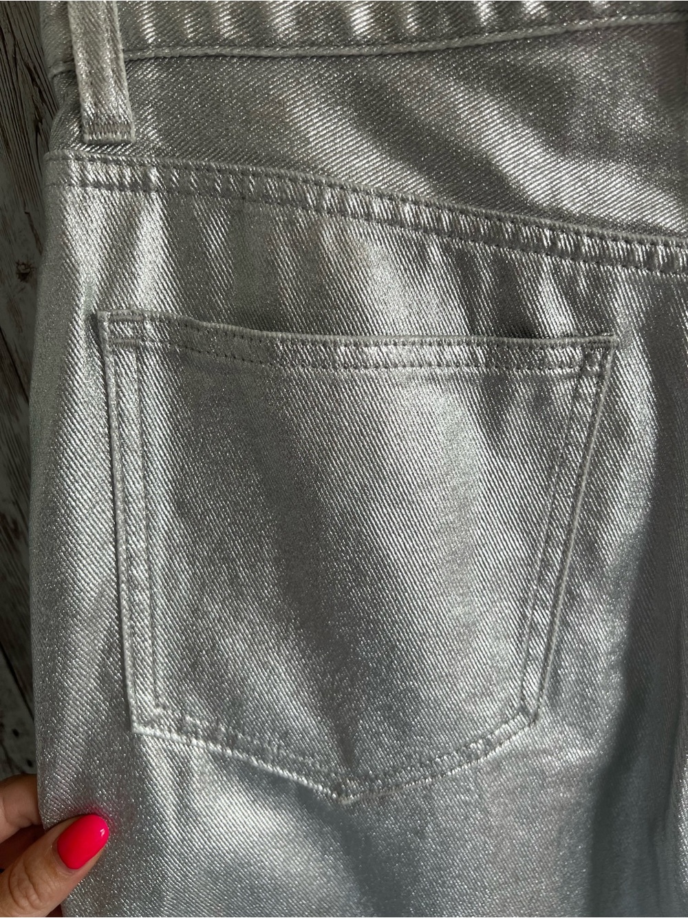 Madewell X Aimee Song Metallic Silver Wide-Leg Jeans Concert New Years Size 25 - Picture 4 of 7